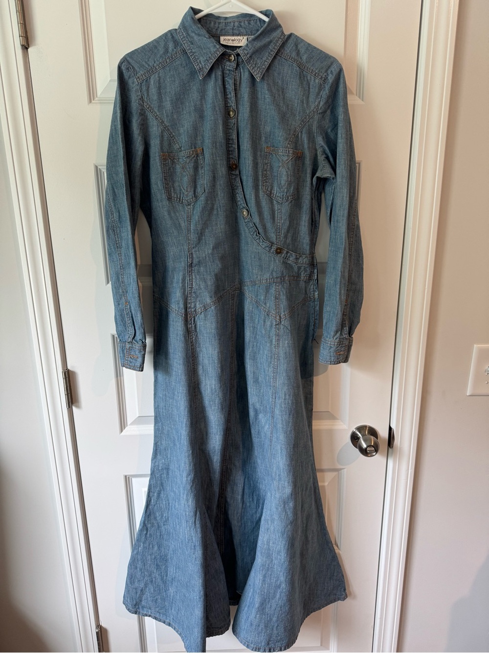 Classic Washed Blue Denim Maxi Shirt Dress with Long Sleeves - Picture 5 of 5